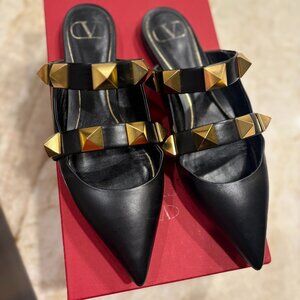 Valentino Roman Stud Flat Mule in Calfskin